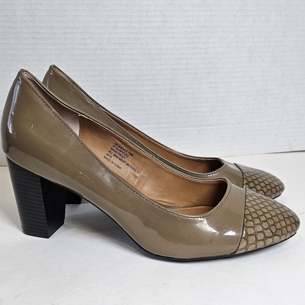 G.H. Bass & Co. Taupe Pacey Block Faux Snakeskin Patent Leather Heel
